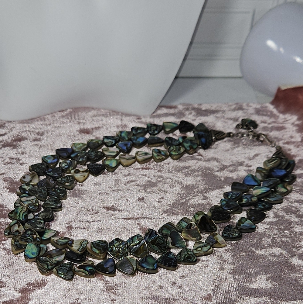 925 Sterling Silver, 3 Strand Abalone Necklace - Picture 2 of 4